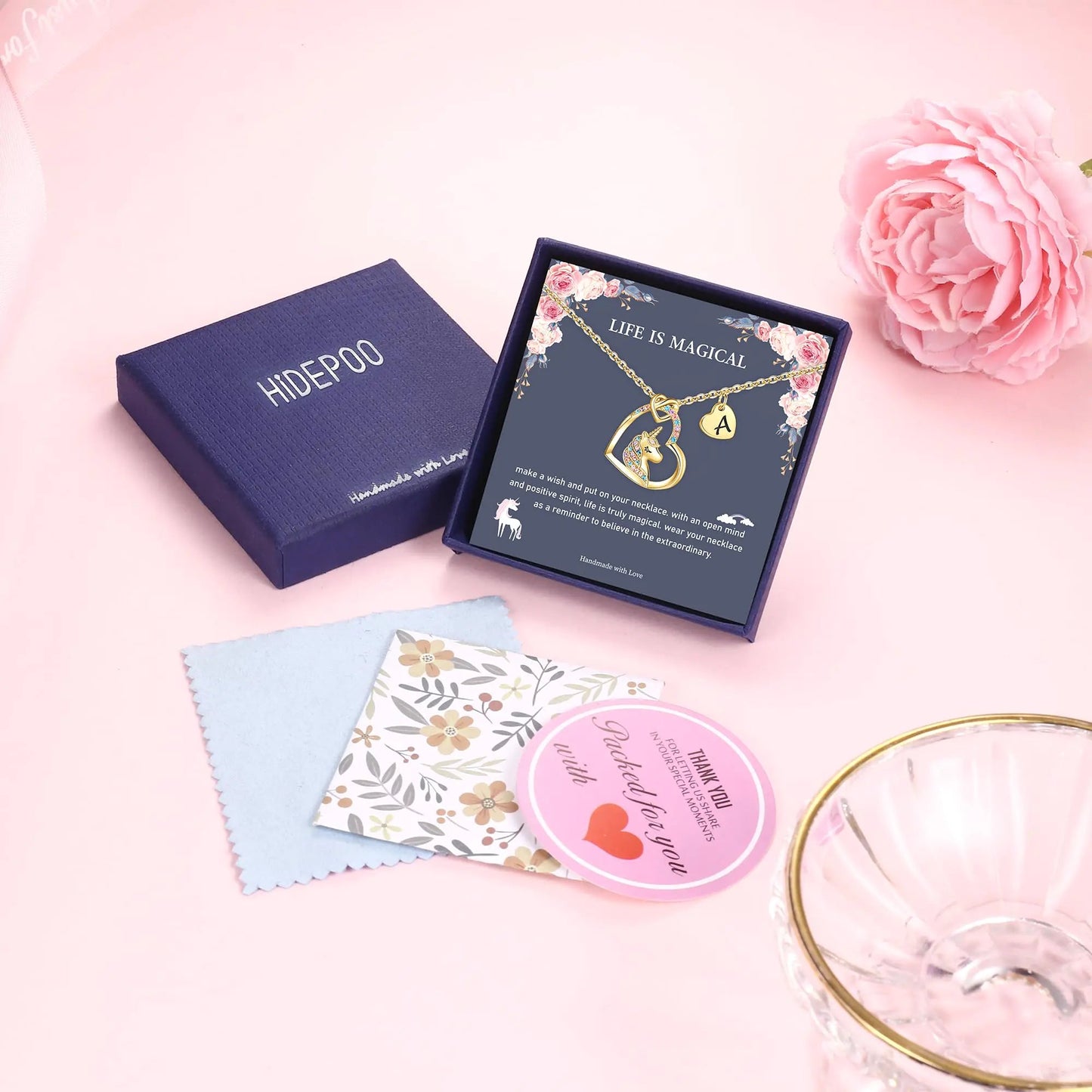 Hidepoo Unicorn 14K Gold/Rose Gold/White Gold-Plated Cubic Zirconia Heart Unicorn Necklace - Naved Products