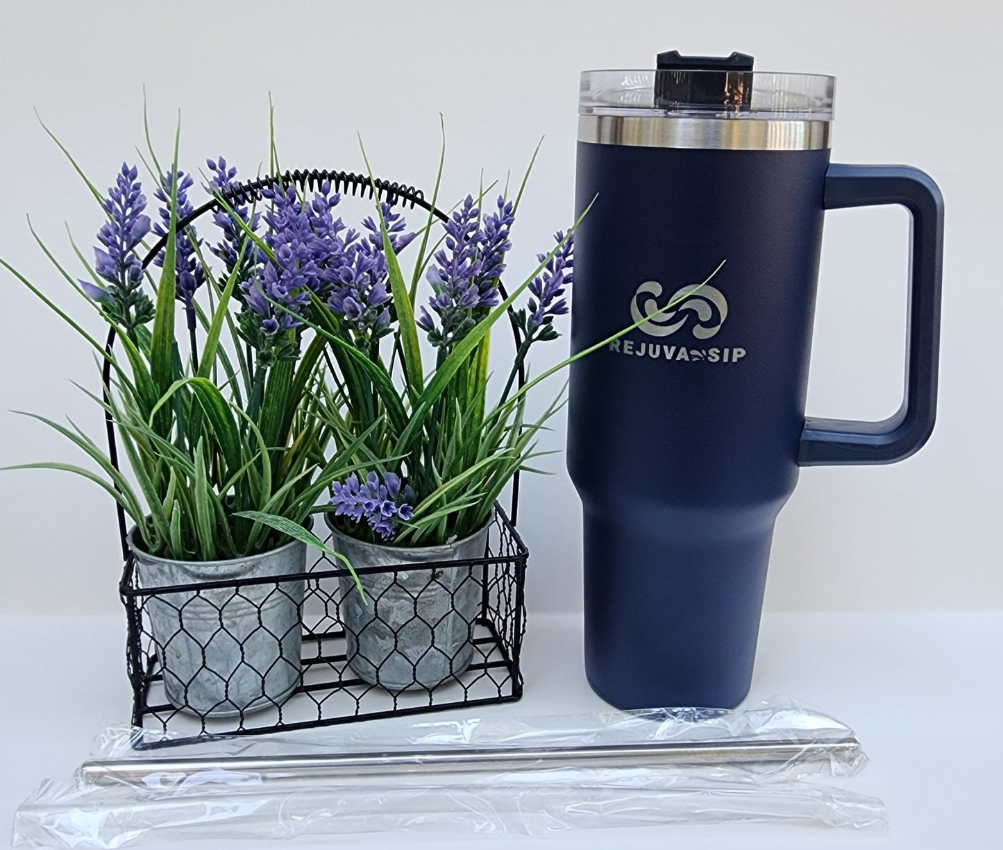 40 oz Stainless Steel Tumbler – Double-Wall Insulated with Handle, Lid, Metal & Plastic Straws - Naved Products