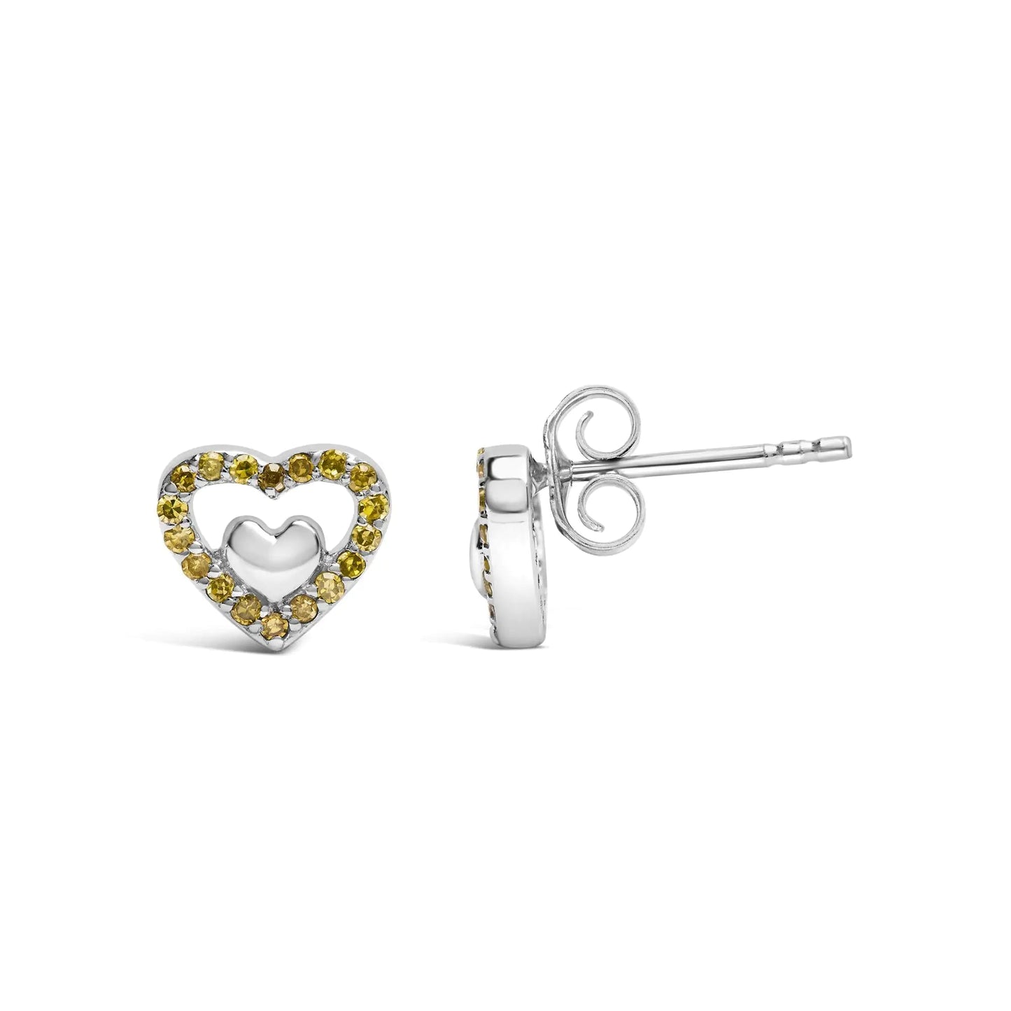 .925 Sterling Silver 1/6 Cttw Diamond Open Double Heart Stud Earrings - Choice of Diamond Color - Naved Products