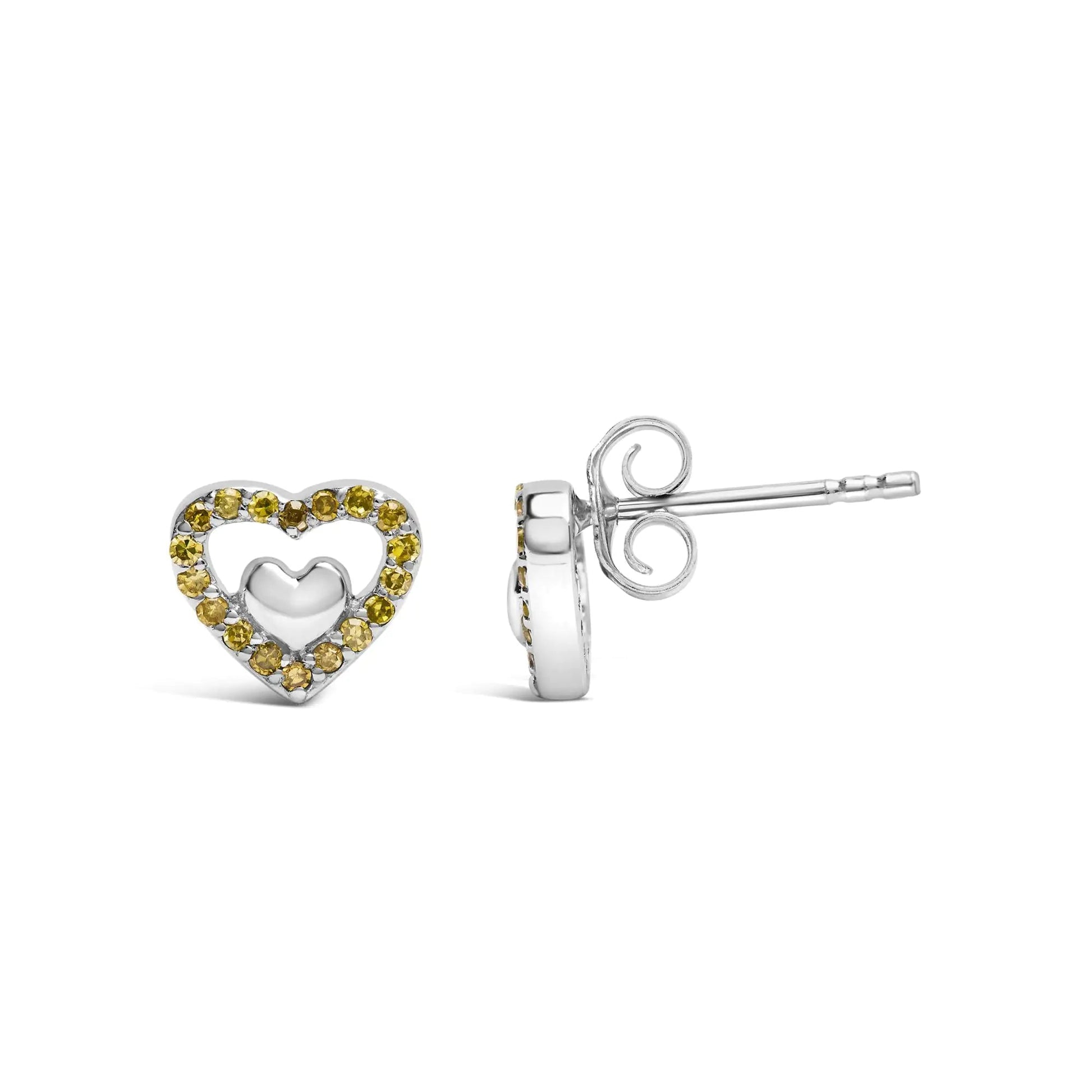 .925 Sterling Silver 1/6 Cttw Diamond Open Double Heart Stud Earrings - Choice of Diamond Color - Naved Products
