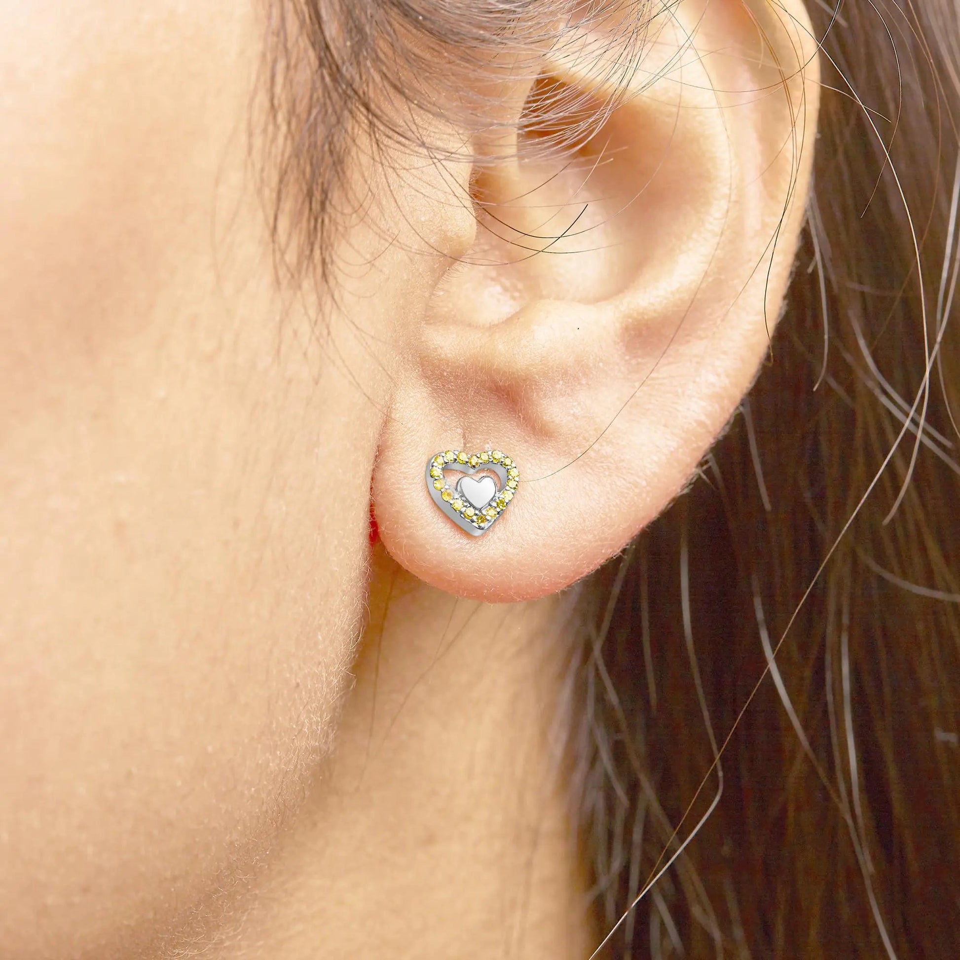 .925 Sterling Silver 1/6 Cttw Diamond Open Double Heart Stud Earrings - Choice of Diamond Color - Naved Products