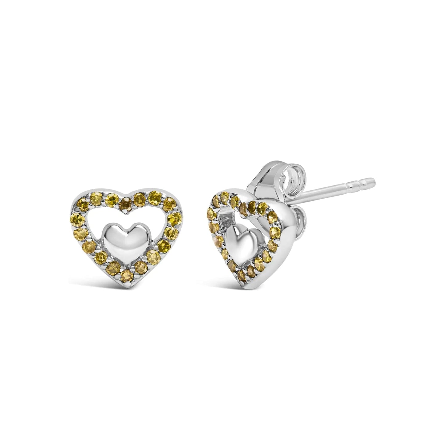 .925 Sterling Silver 1/6 Cttw Diamond Open Double Heart Stud Earrings - Choice of Diamond Color - Naved Products