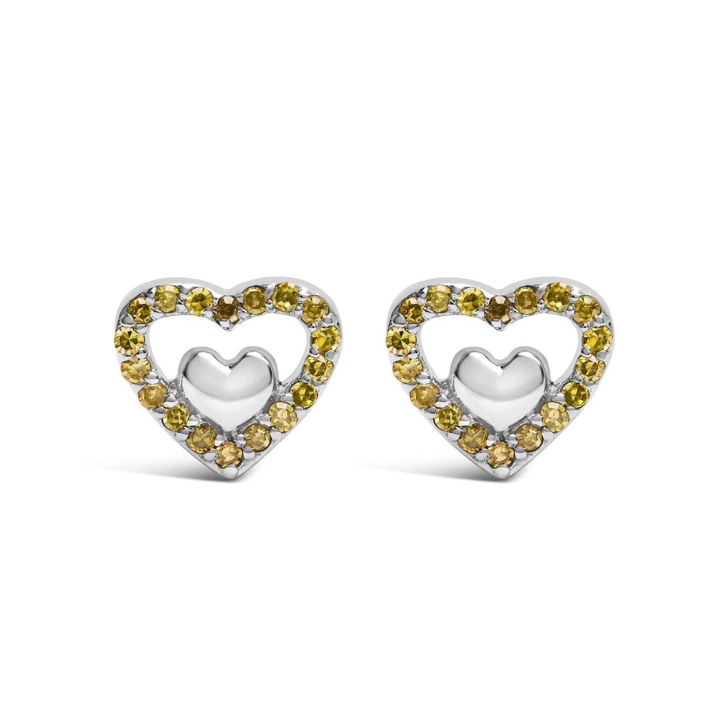 .925 Sterling Silver 1/6 Cttw Diamond Open Double Heart Stud Earrings - Choice of Diamond Color - Naved Products
