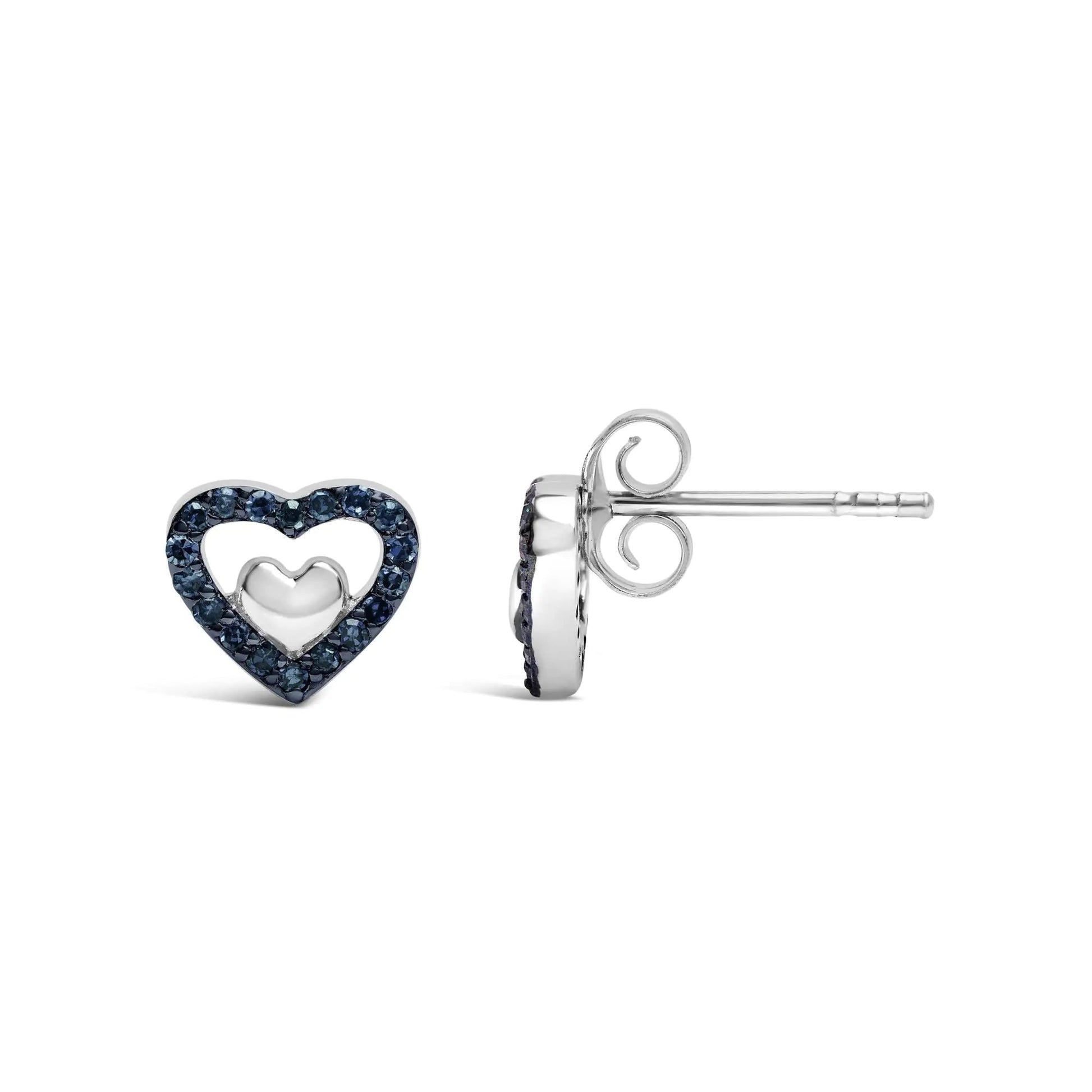 .925 Sterling Silver 1/6 Cttw Diamond Open Double Heart Stud Earrings - Choice of Diamond Color - Naved Products