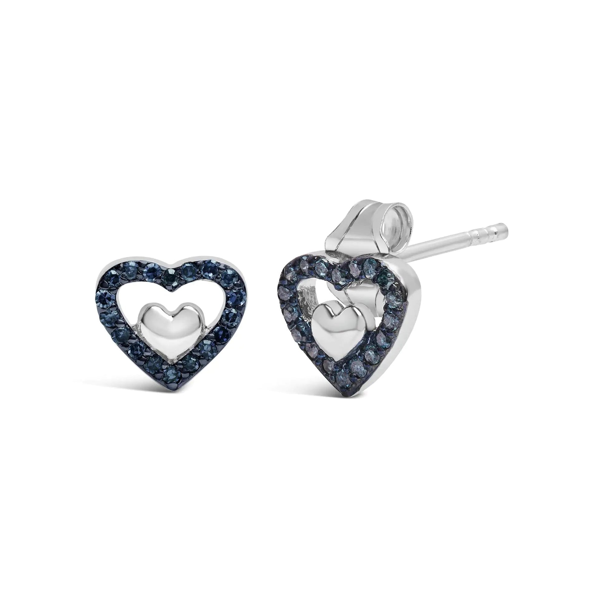 .925 Sterling Silver 1/6 Cttw Diamond Open Double Heart Stud Earrings - Choice of Diamond Color - Naved Products