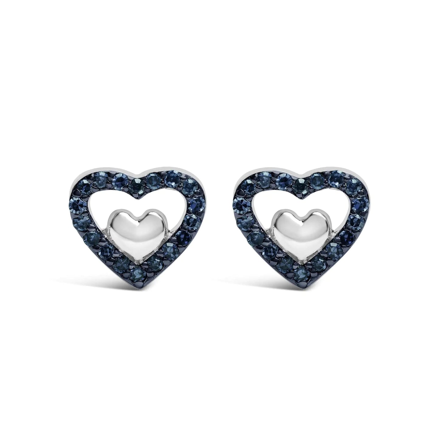 .925 Sterling Silver 1/6 Cttw Diamond Open Double Heart Stud Earrings - Choice of Diamond Color - Naved Products