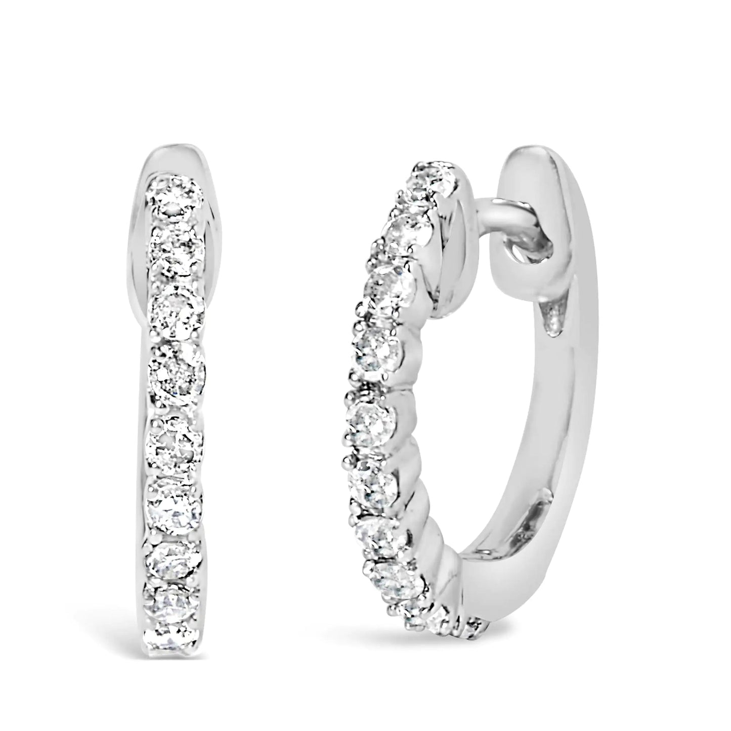 .925 Sterling Silver 1/6 Cttw Diamond Petite Hoop Earrings - Naved Products