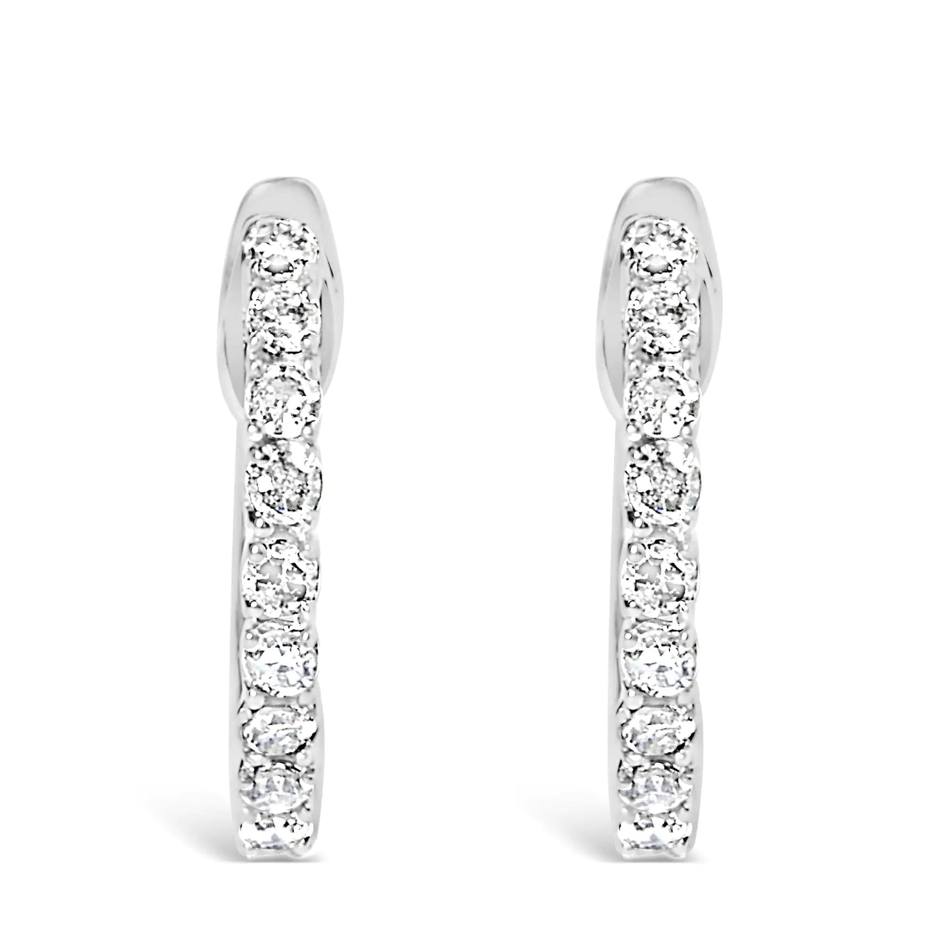 .925 Sterling Silver 1/6 Cttw Diamond Petite Hoop Earrings - Naved Products