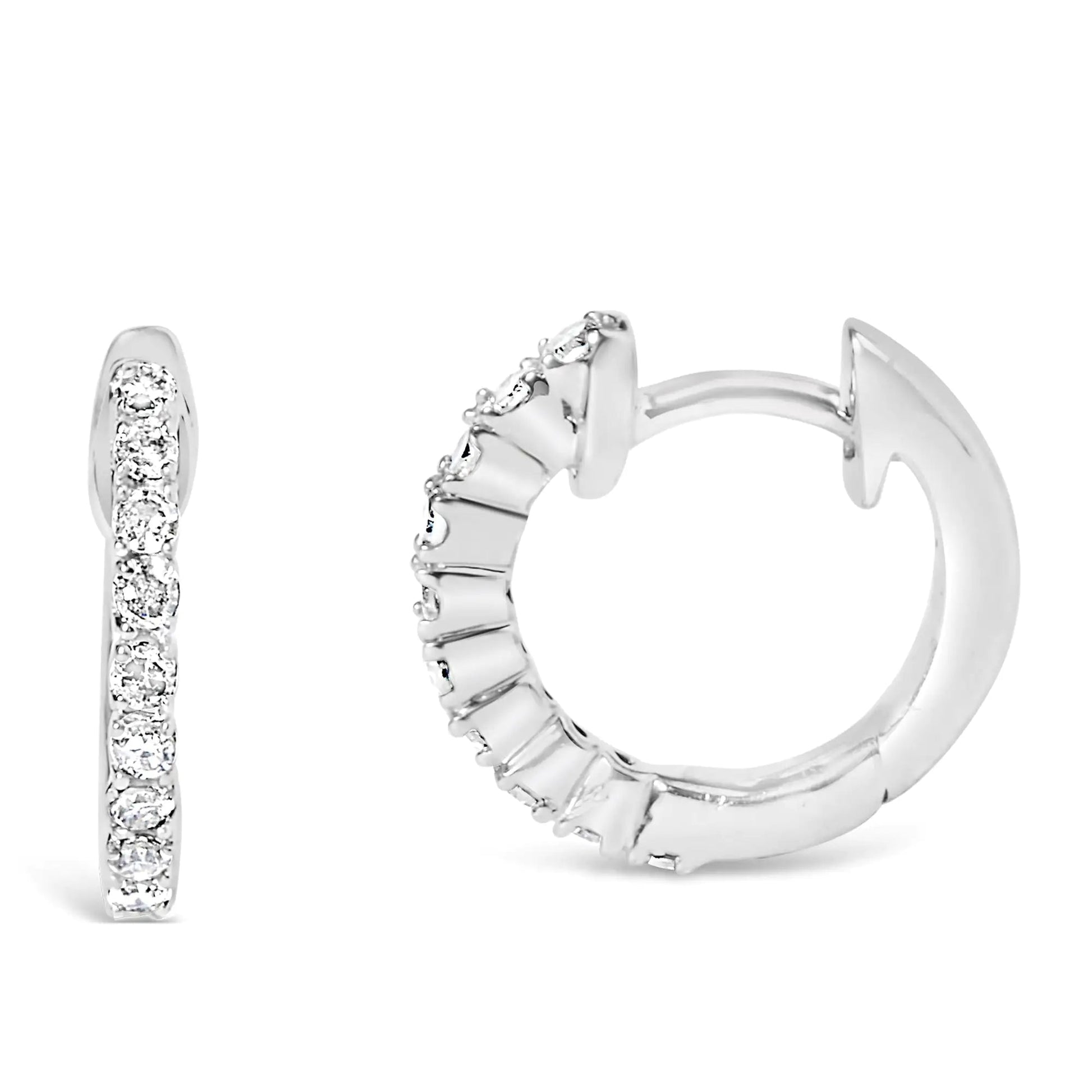 .925 Sterling Silver 1/6 Cttw Diamond Petite Hoop Earrings - Naved Products