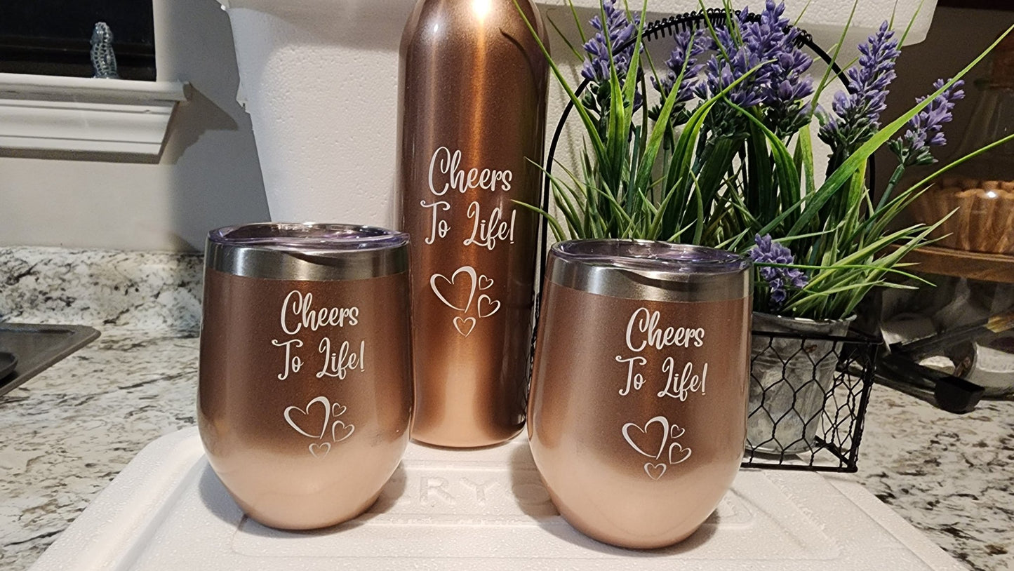 Deluxe Rose Gold 750ML Insulated Bottle with 2 Double Walled 12 oz Tumblers – Stylish and Durable - Naved Products