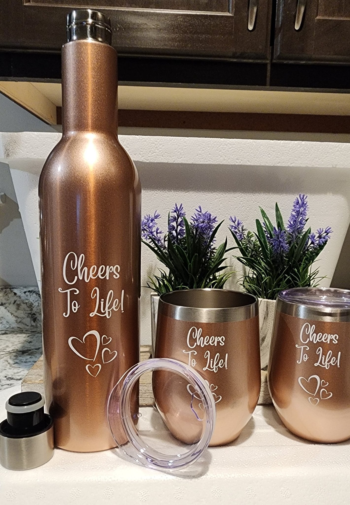 Deluxe Rose Gold 750ML Insulated Bottle with 2 Double Walled 12 oz Tumblers – Stylish and Durable - Naved Products