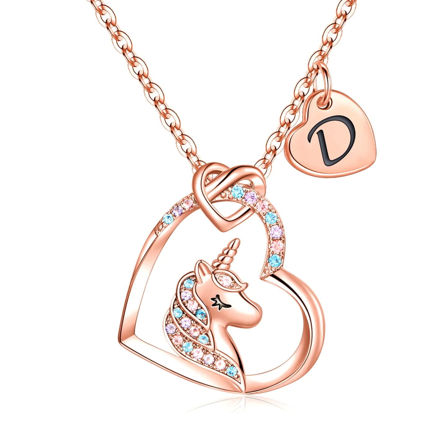 Hidepoo Unicorn 14K Gold/Rose Gold/White Gold-Plated Cubic Zirconia Heart Unicorn Necklace - Naved Products