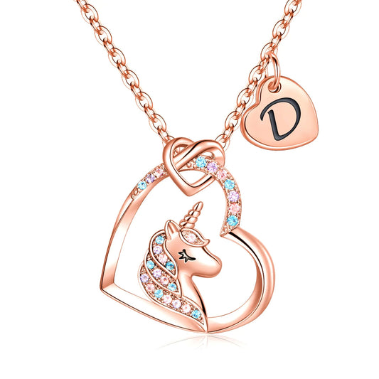 Hidepoo Unicorn 14K Gold/Rose Gold/White Gold-Plated Cubic Zirconia Heart Unicorn Necklace - Naved Products
