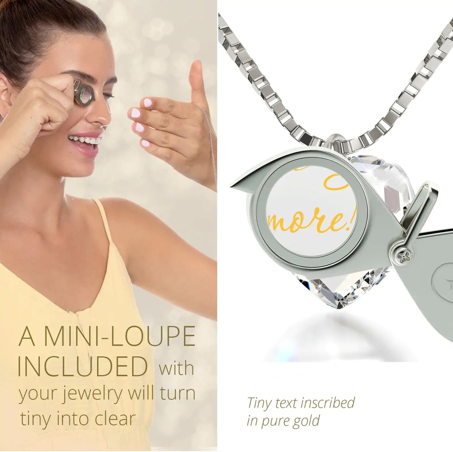 I Love You More Necklace 24k Gold Inscribed Tiny Crystal Swarovski Heart Pendant - Naved Products