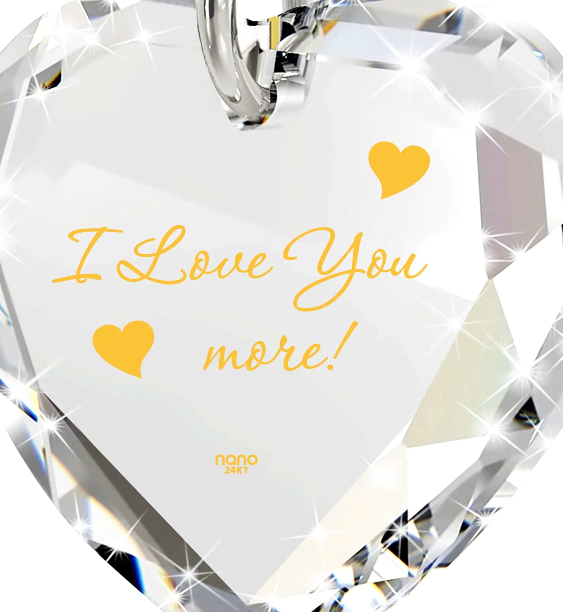 I Love You More Necklace 24k Gold Inscribed Tiny Crystal Swarovski Heart Pendant - Naved Products