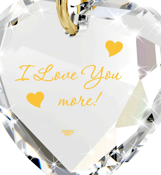 I Love You More Necklace 24k Gold Inscribed Tiny Crystal Swarovski Heart Pendant - Naved Products