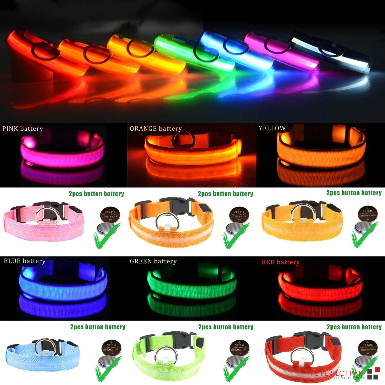 LED Adjustable Waterproof Dog Collar With Blinking and Flashing Lights. - Naved Products