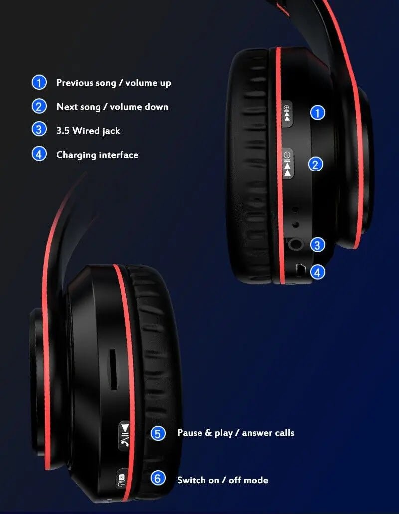 Super Bass Wireless Foldable Bluetooth Headphones With Mic - Naved Products