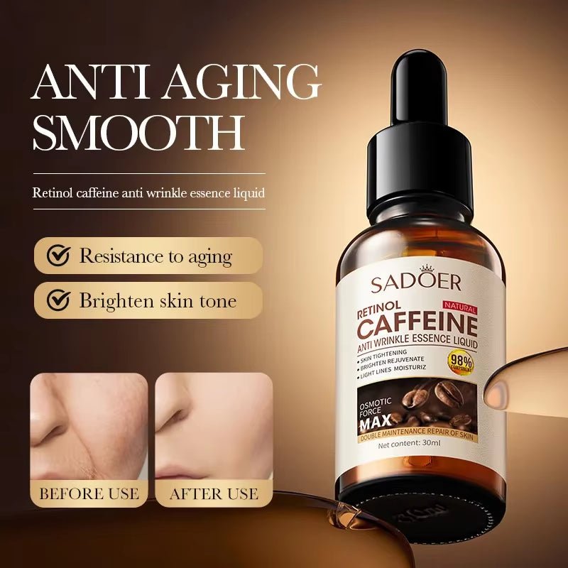 ✨ The Ultimate Korean Caffeine Anti - Wrinkle Essence Liquid to Hydrate, Brighten, & Bring Back Radiant Skin! ✨ - Naved ProductsCaffeine Retinol Face Serum Shrink Pores Repair Dry Peeling Moisturizing Hydrating Eye Serum Brighten Facial Skin Care